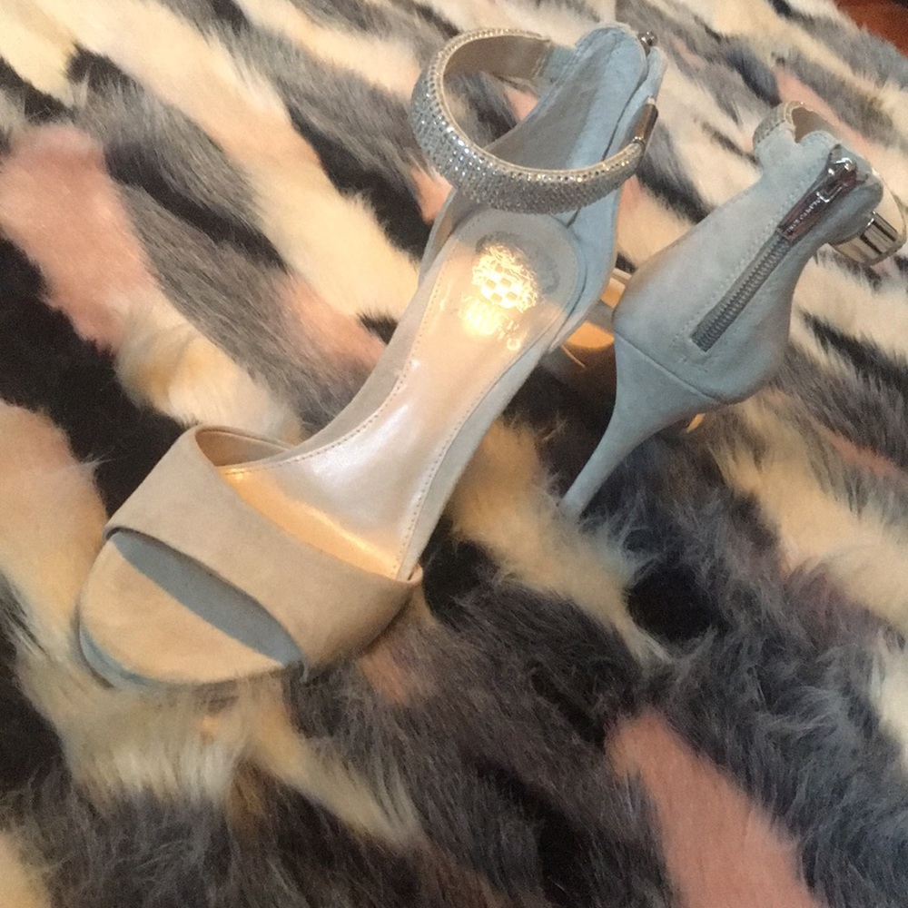 Suede Nude Heels with Crystal Ankle Studs